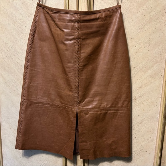 Banana Republic Tan whip stitched Western Boho Leather Skirt - Picture 3 of 9
